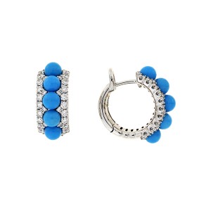 18K Turquoise Diamond Hoop Earrings